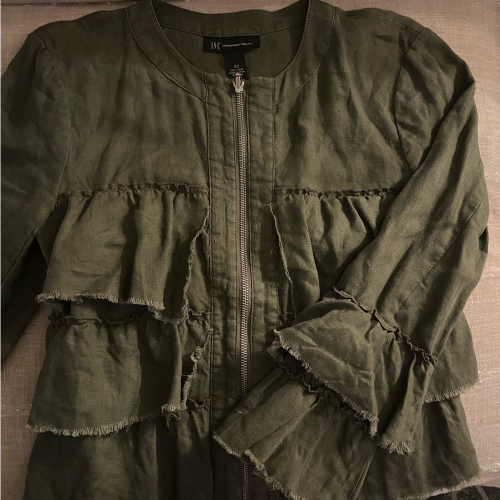 INC International Concepts Green Utility Jacket with Ruffles